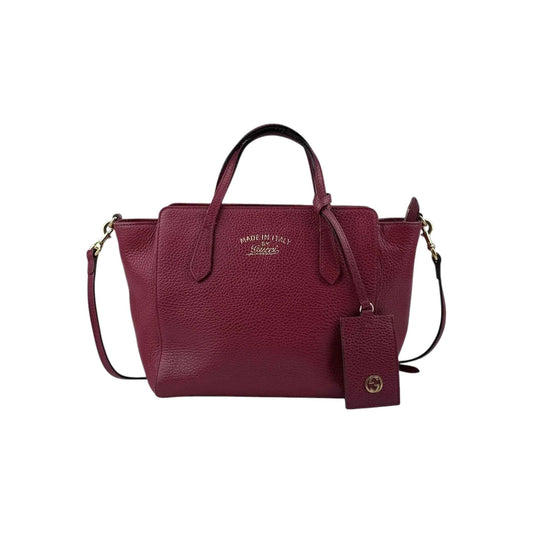 Gucci Red Pebbled Leather Swing Crossbody Tote Bag