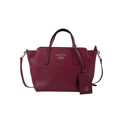 Gucci Red Pebbled Leather Swing Crossbody Tote Bag