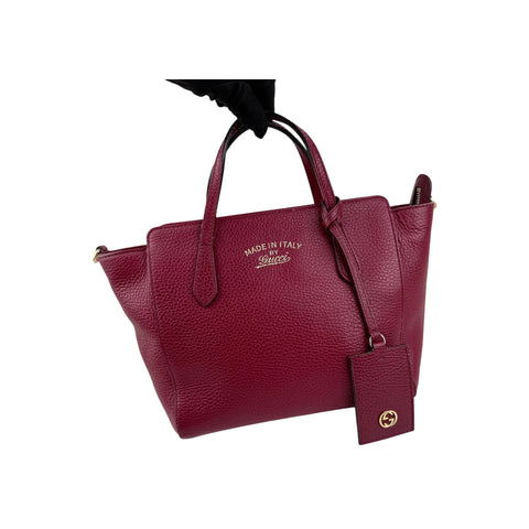 Gucci Red Pebbled Leather Swing Crossbody Tote Bag