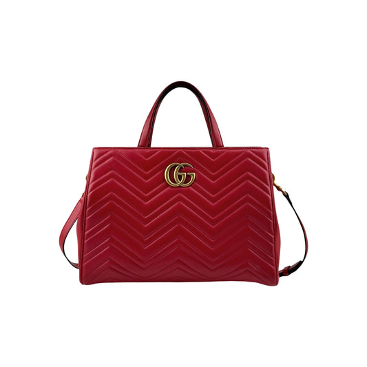Gucci Red Quilted Leather Marmont 2.0 Metelasse Top Handle Satchel Bag
