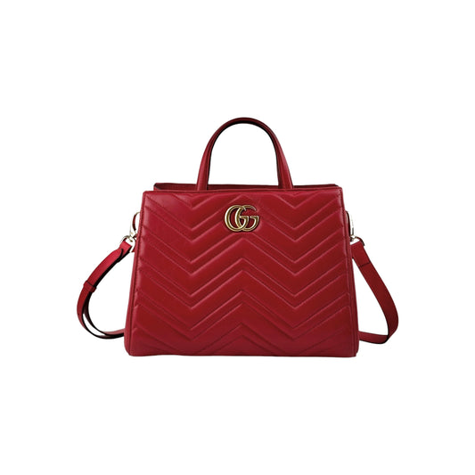 Gucci Red Quilted Leather Marmont 2.0 Metelasse Top Handle  Satchel Bag
