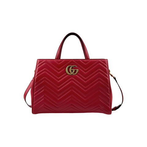 Gucci Red Quilted Leather Marmont 2.0 Metelasse Top Handle Satchel Bag