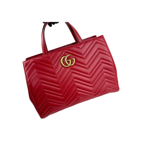 Gucci Red Quilted Leather Marmont 2.0 Metelasse Top Handle Satchel Bag