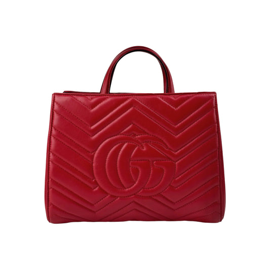 Gucci Red Quilted Leather Marmont 2.0 Metelasse Top Handle  Satchel Bag