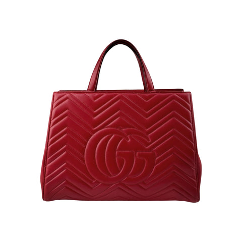 Gucci Red Quilted Leather Marmont 2.0 Metelasse Top Handle Satchel Bag
