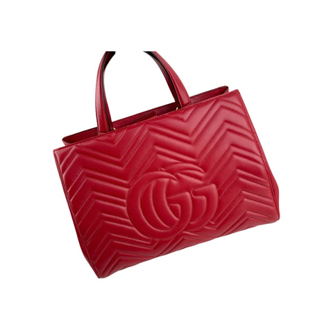 Gucci Red Quilted Leather Marmont 2.0 Metelasse Top Handle Satchel Bag