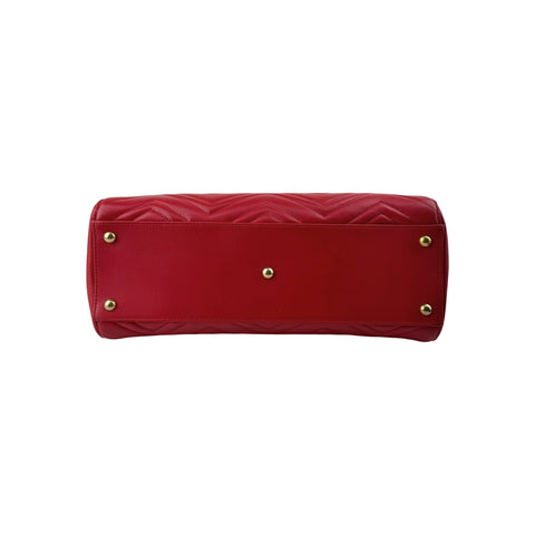 Gucci Red Quilted Leather Marmont 2.0 Metelasse Top Handle Satchel Bag