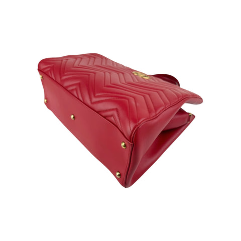 Gucci Red Quilted Leather Marmont 2.0 Metelasse Top Handle Satchel Bag