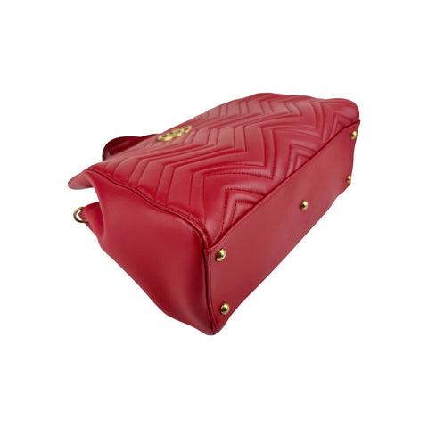 Gucci Red Quilted Leather Marmont 2.0 Metelasse Top Handle Satchel Bag