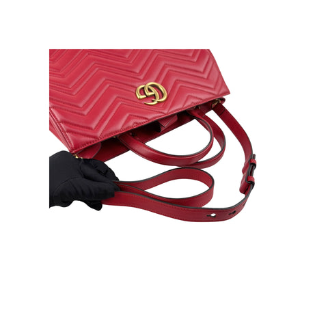 Gucci Red Quilted Leather Marmont 2.0 Metelasse Top Handle Satchel Bag