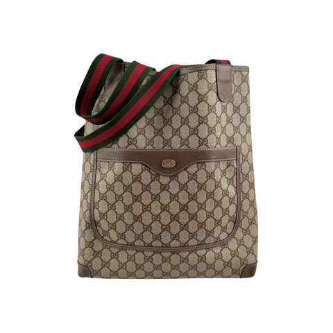 Gucci shopper tote bag brown monogram supreme canvas ribbon handles