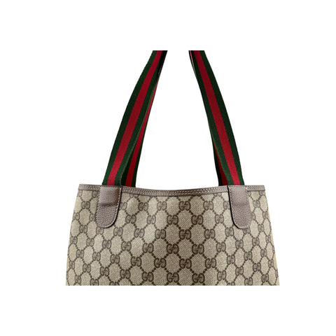Gucci shopper tote bag brown monogram supreme canvas ribbon handles