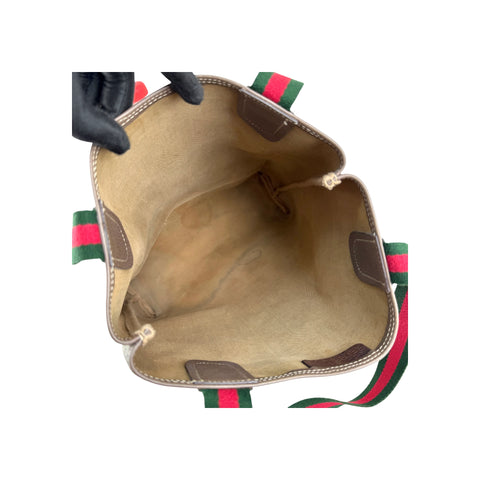 Gucci shopper tote bag brown monogram supreme canvas ribbon handles