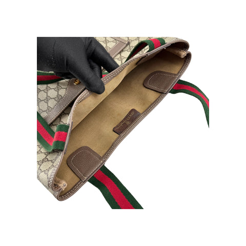 Gucci shopper tote bag brown monogram supreme canvas ribbon handles