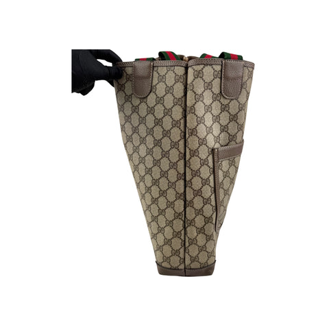 Gucci shopper tote bag brown monogram supreme canvas ribbon handles