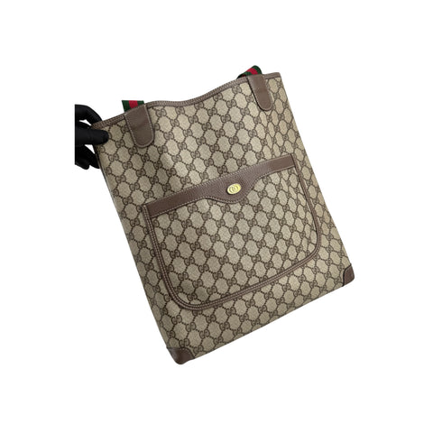 Gucci shopper tote bag brown monogram supreme canvas ribbon handles