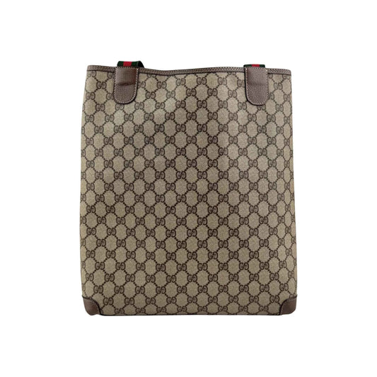 Gucci shopper tote bag brown monogram supreme canvas ribbon handles