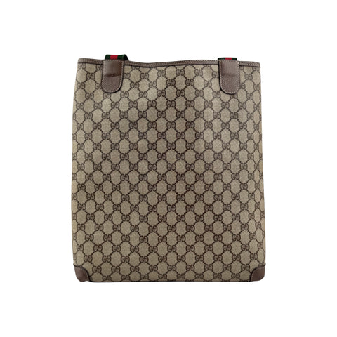 Gucci shopper tote bag brown monogram supreme canvas ribbon handles