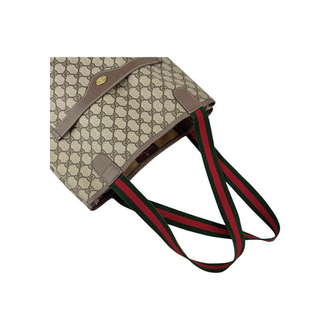 Gucci shopper tote bag brown monogram supreme canvas ribbon handles