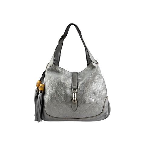 Gucci Silver GG Leather New Jackie Hobo