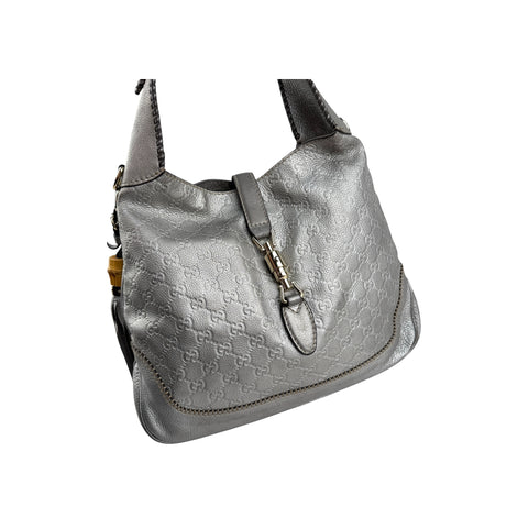 Gucci Silver GG Leather New Jackie Hobo