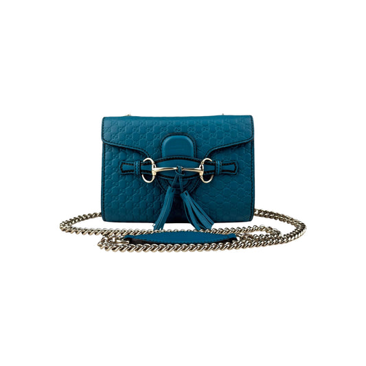 Gucci Teal Blue Micro Guccissima Leather Emily Chain Small Shoulder Bag