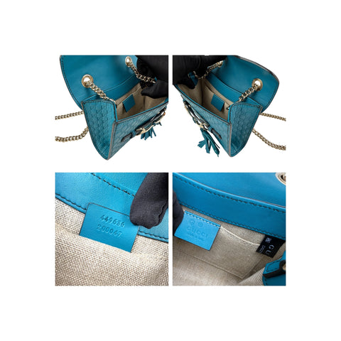Gucci Teal Blue Micro Guccissima Leather Emily Chain Small Shoulder Bag