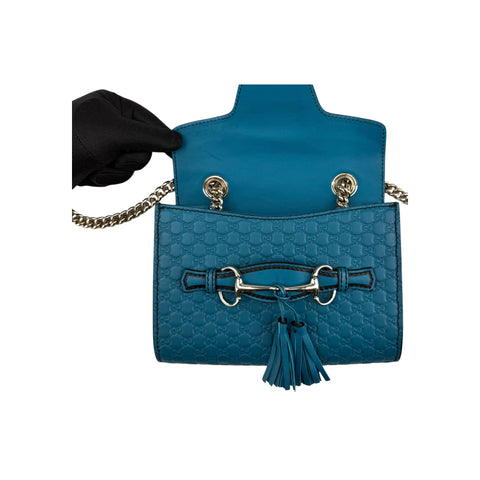 Gucci Teal Blue Micro Guccissima Leather Emily Chain Small Shoulder Bag
