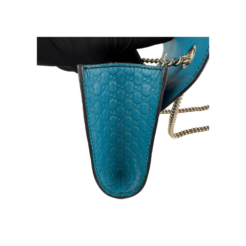Gucci Teal Blue Micro Guccissima Leather Emily Chain Small Shoulder Bag
