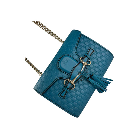 Gucci Teal Blue Micro Guccissima Leather Emily Chain Small Shoulder Bag