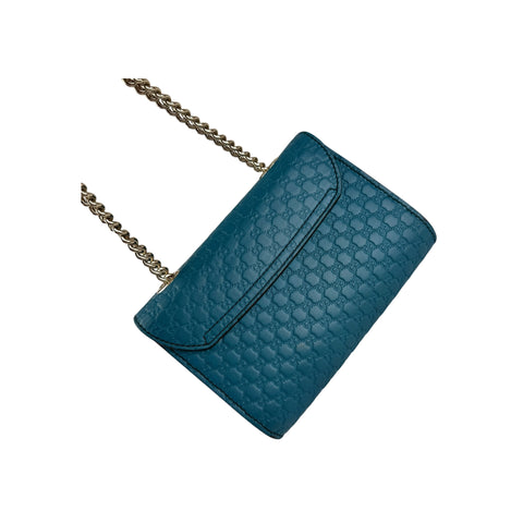 Gucci Teal Blue Micro Guccissima Leather Emily Chain Small Shoulder Bag
