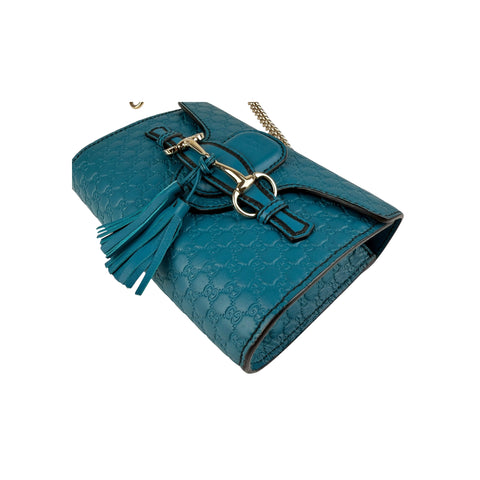 Gucci Teal Blue Micro Guccissima Leather Emily Chain Small Shoulder Bag