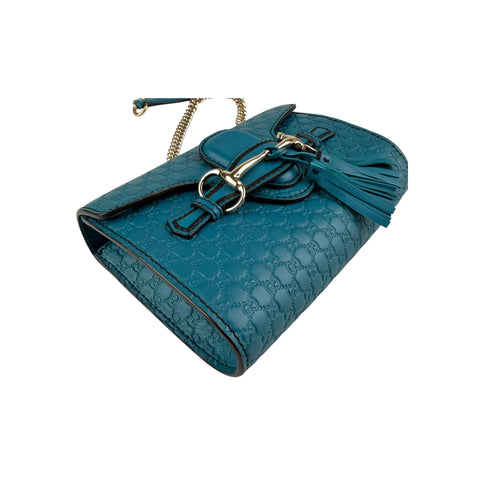 Gucci Teal Blue Micro Guccissima Leather Emily Chain Small Shoulder Bag