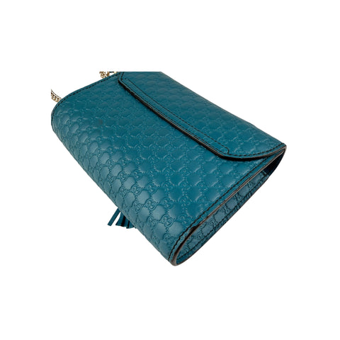 Gucci Teal Blue Micro Guccissima Leather Emily Chain Small Shoulder Bag