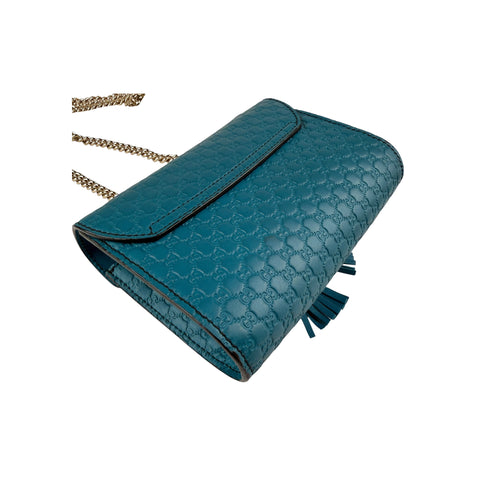 Gucci Teal Blue Micro Guccissima Leather Emily Chain Small Shoulder Bag