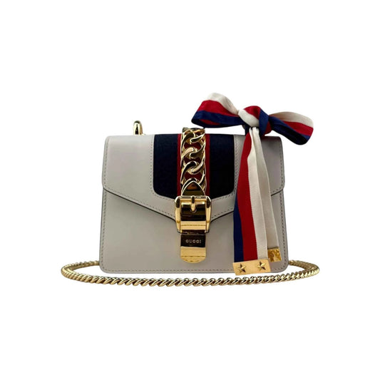Gucci White Calfskin Leather Small Sylvie Shoulder Bag