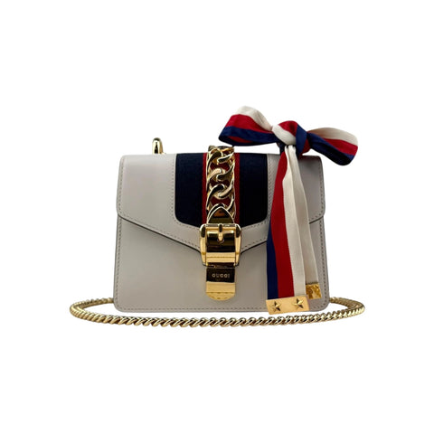 Gucci White Calfskin Leather Small Sylvie Shoulder Bag