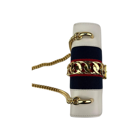 Gucci White Calfskin Leather Small Sylvie Shoulder Bag