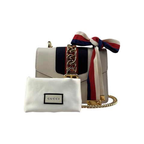 Gucci White Calfskin Leather Small Sylvie Shoulder Bag