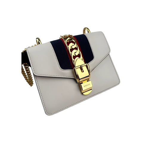 Gucci White Calfskin Leather Small Sylvie Shoulder Bag