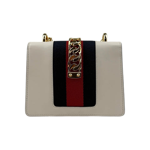 Gucci White Calfskin Leather Small Sylvie Shoulder Bag