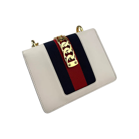 Gucci White Calfskin Leather Small Sylvie Shoulder Bag