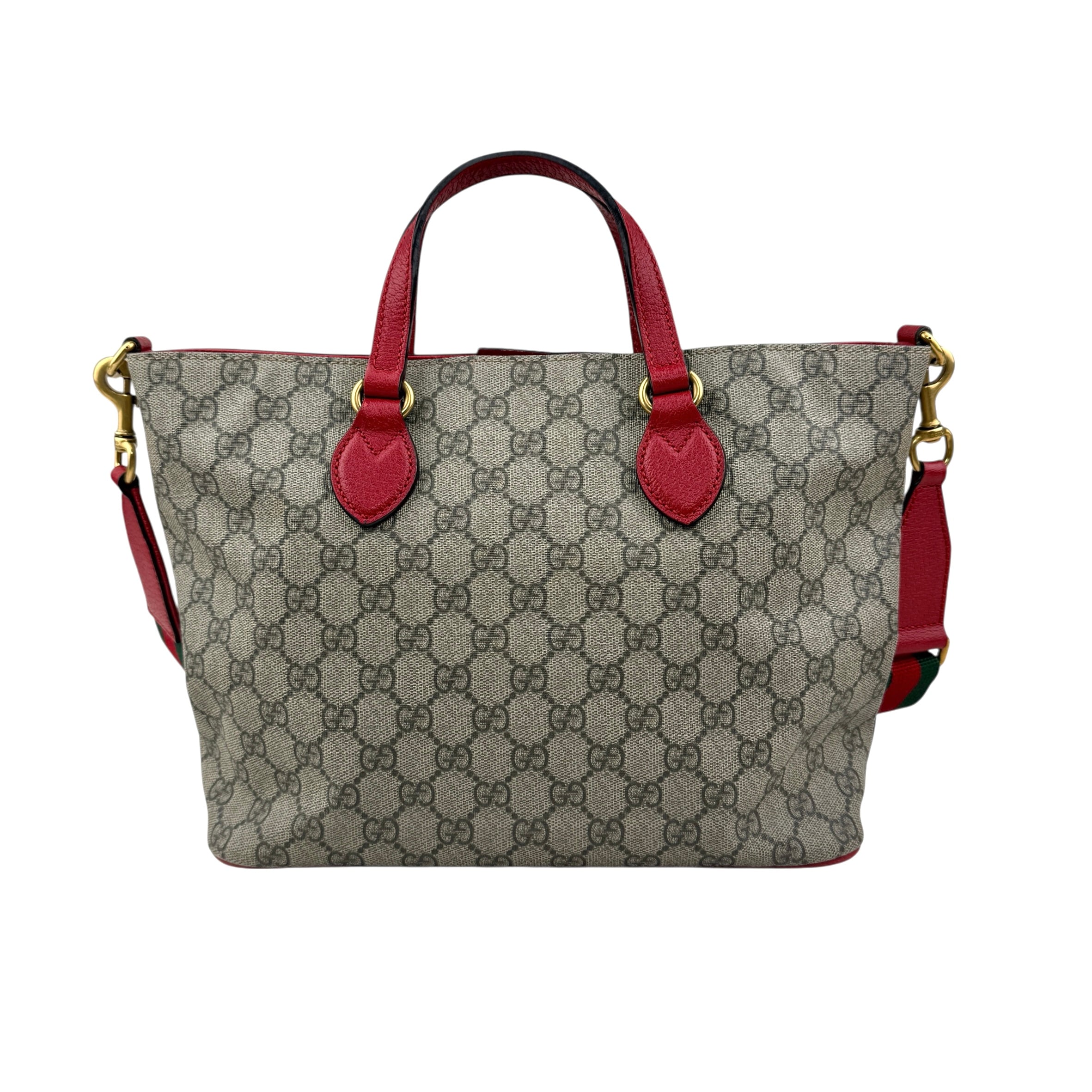 gucci beige/brown cc supreme coated canvas red leather bosco tote bag back