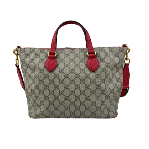 gucci beige/brown cc supreme coated canvas red leather bosco tote bag back