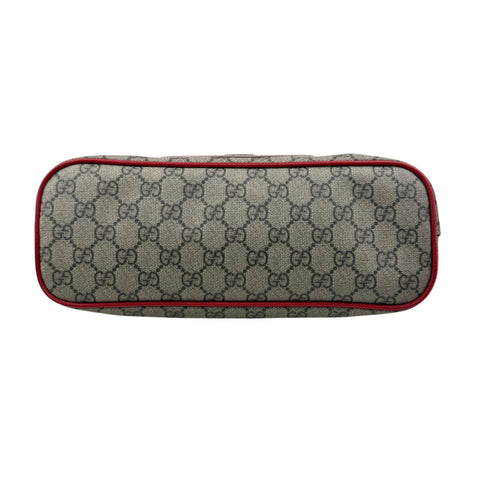 gucci beige/brown cc supreme coated canvas red leather bosco tote bag bottom