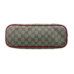 gucci beige/brown cc supreme coated canvas red leather bosco tote bag bottom