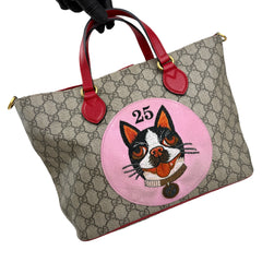 gucci beige/brown cc supreme coated canvas red leather bosco tote bag left front 45