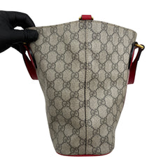 gucci beige/brown cc supreme coated canvas red leather bosco tote bag left