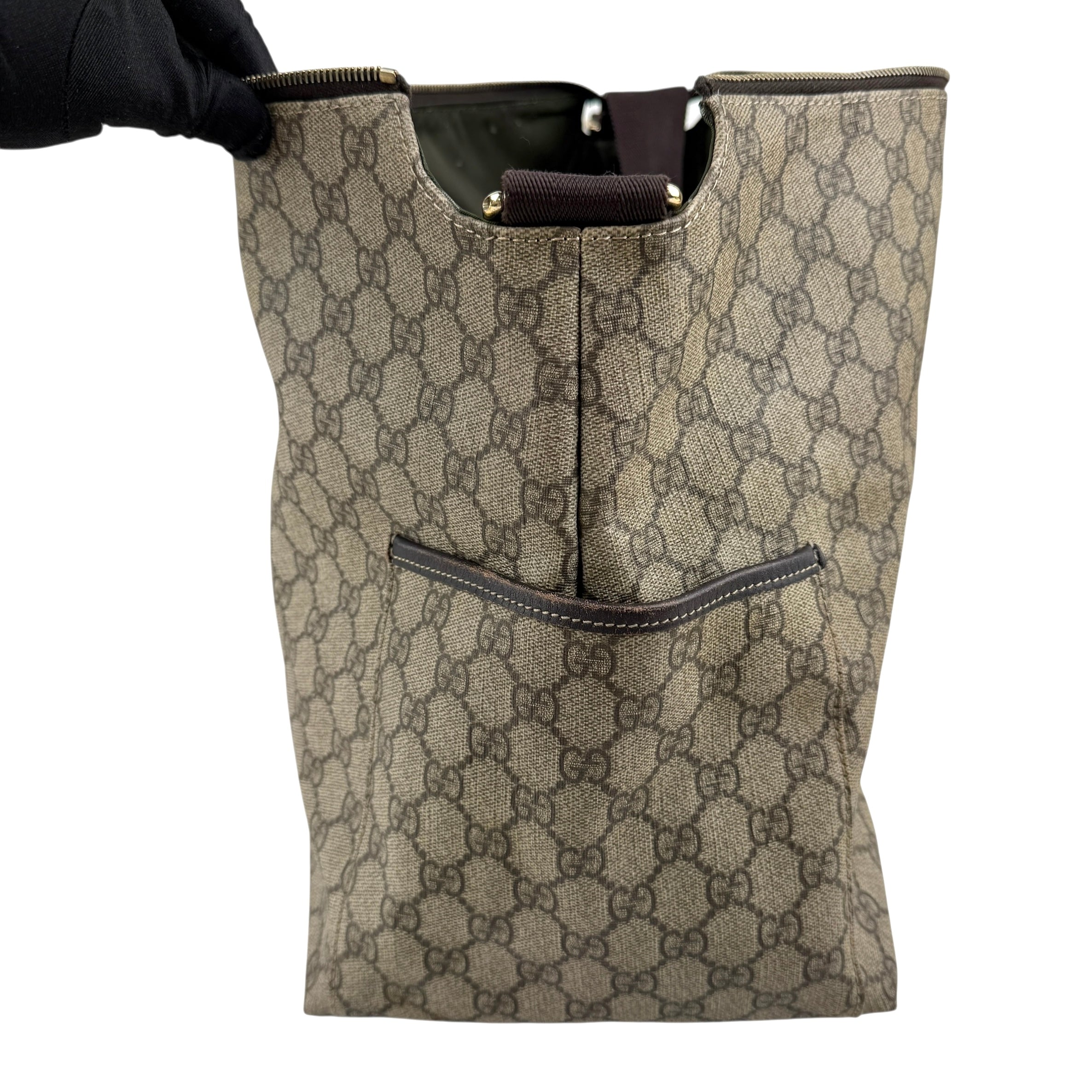 gucci beige gg supreme coated canvas baby diaper bag left