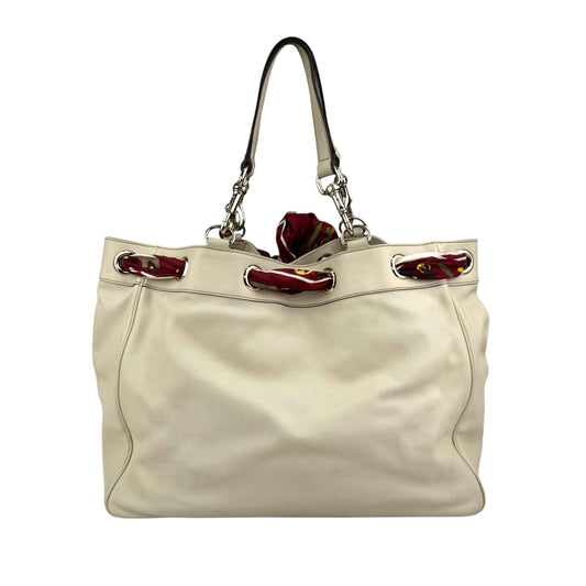 gucci beige leather positano tote bag with silk scarf back